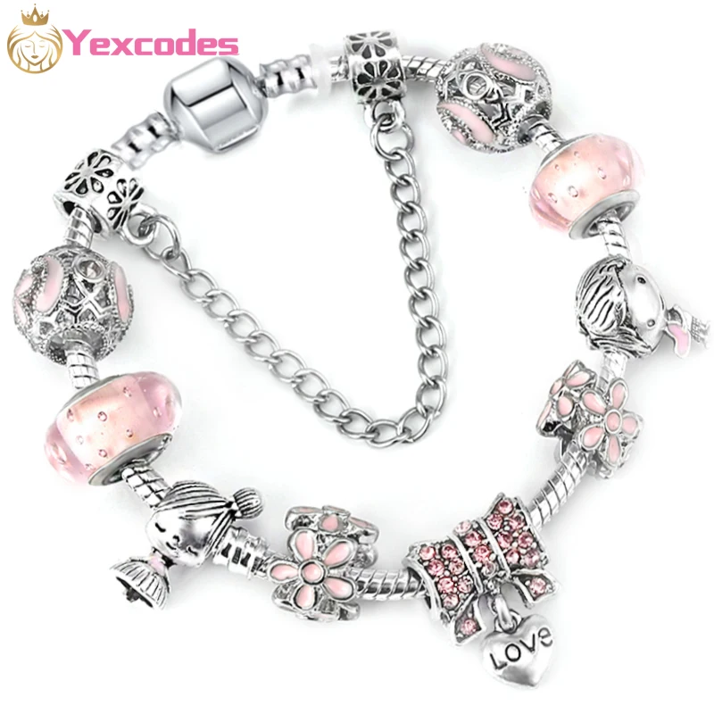 

Yexcodes Pink Love Bubble Beads DIY Boy And Girl Charm Fine Brand Women Bracelet Gifts Direct Shipment