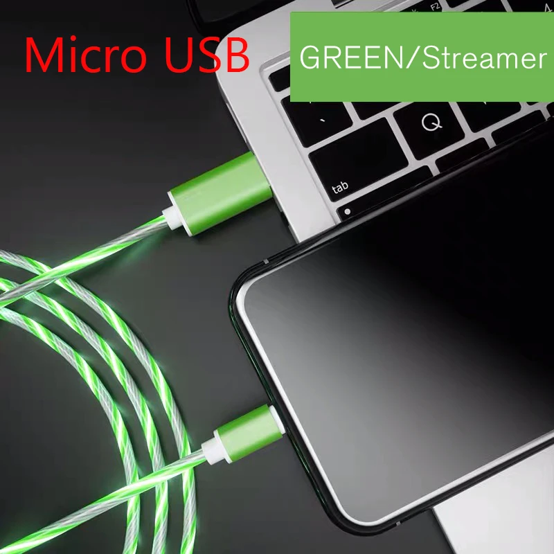 Micro USB-Green Стример зарядное устройство type-C type C USB C для samsung A50 Micro USB кабель для зарядки светодиодный 2A кабель для быстрой зарядки для iPhone шнур для зарядного устройства - Цвет: Micro USB-Green