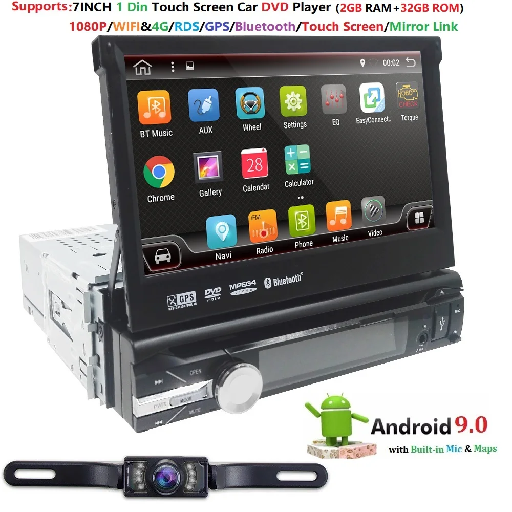 Hizpo четырехъядерный " 1Din Android 9,0 Автомобильный DVD Радио мультимедийный плеер 1024*600 универсальный gps навигация Авто Радио стерео аудио 4G
