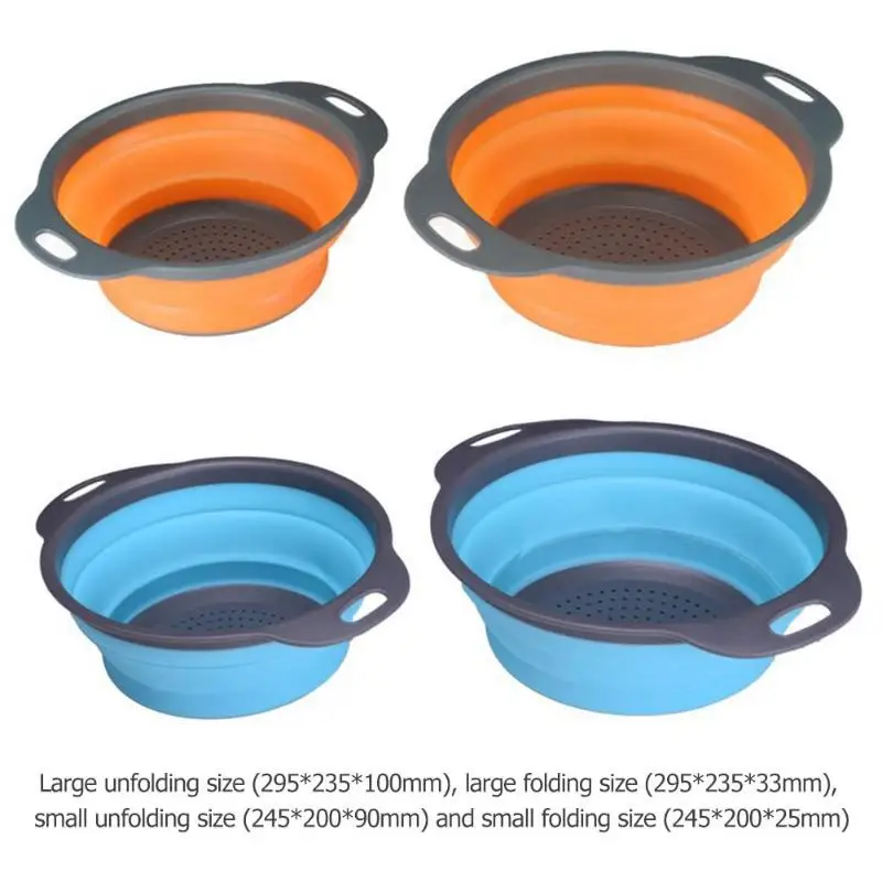 Silicone Foldable Drain Basket Strainer Collapsible Drainer Vegetable Fruit Washing Colander With Handle Kitchen Gadget Tools |