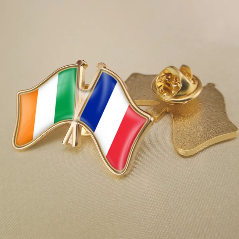 

Ireland and France Crossed Double Friendship Flags Lapel Pins Brooch Badges