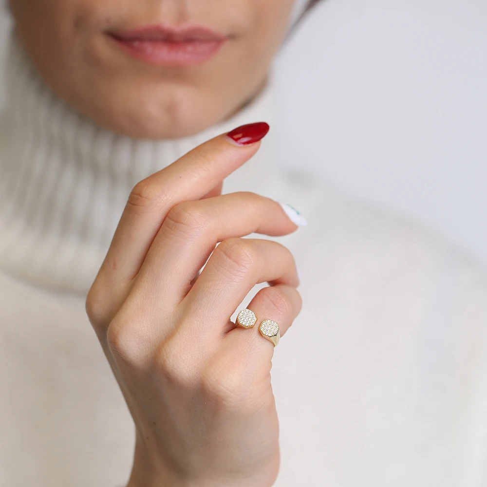 

The Little Finger Two Round Shape Zircon Stone Open Ring Silver Eye Ring Turkish Handmade 925 Silver Sterling Adjustable Ring