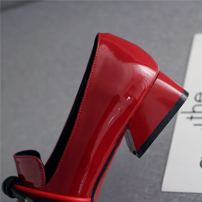 British Women Loafers Red Patent Leather Square Toe Rope Bowtie Flats Slip-on Low Block Heel Mocassins Ladies Smoking Shoes