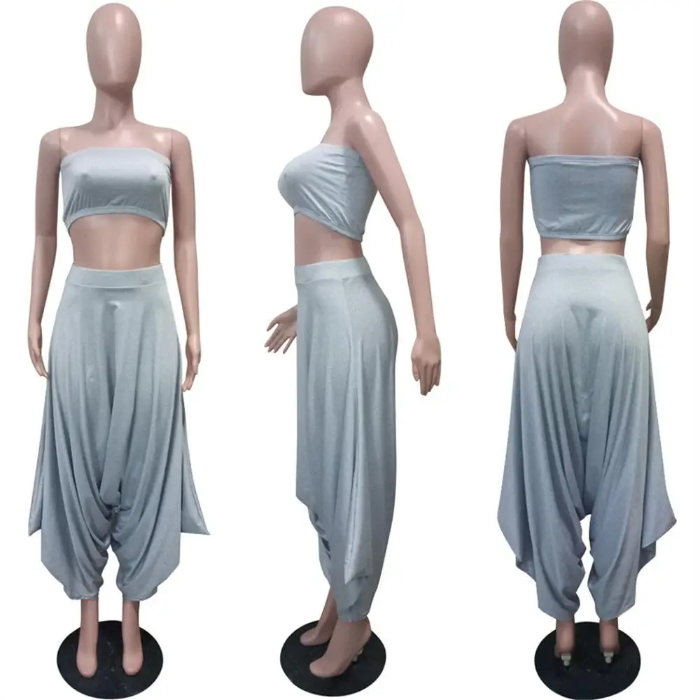 

Autumn new solid color print Women's set strapless crop top haren pants suit two piece set vintage party tracksuit outfit GL6299