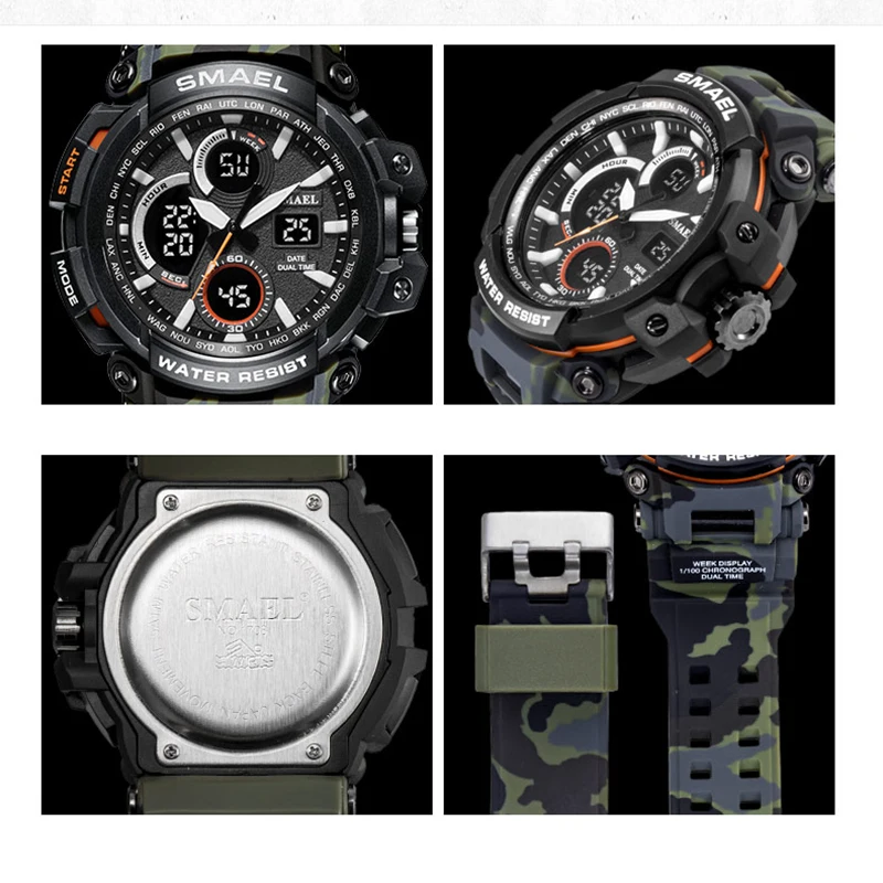 SMAEL спортивные часы водонепроницаемые мужские светодиодный цифровые Военные