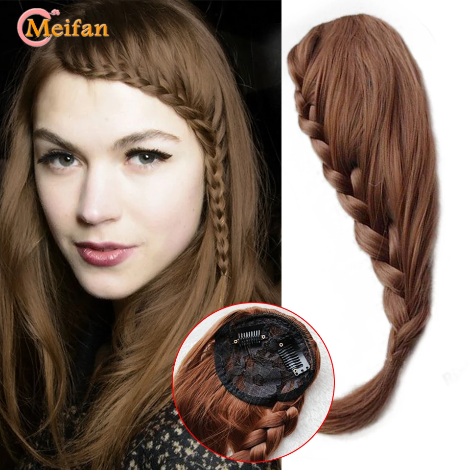 

MEIFAN Synthetic Fishtail Plaited Braided Bangs Natural False Hair Bang Front Braids Fringe Clip In Hair Extensions for Women