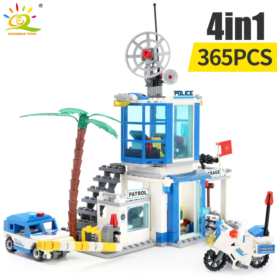 HUIQIBAO игрушки 4 в 1 городской полицейский участок строительные блоки DIY