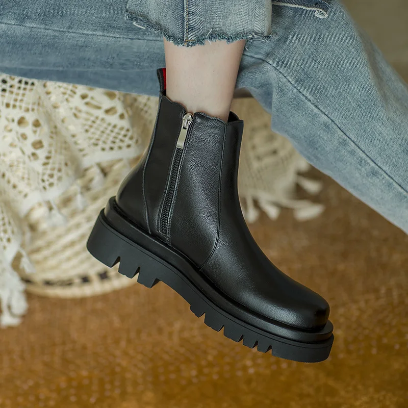 Женские ботильоны из натуральной коровьей кожи Mordoan на толстой подошве в