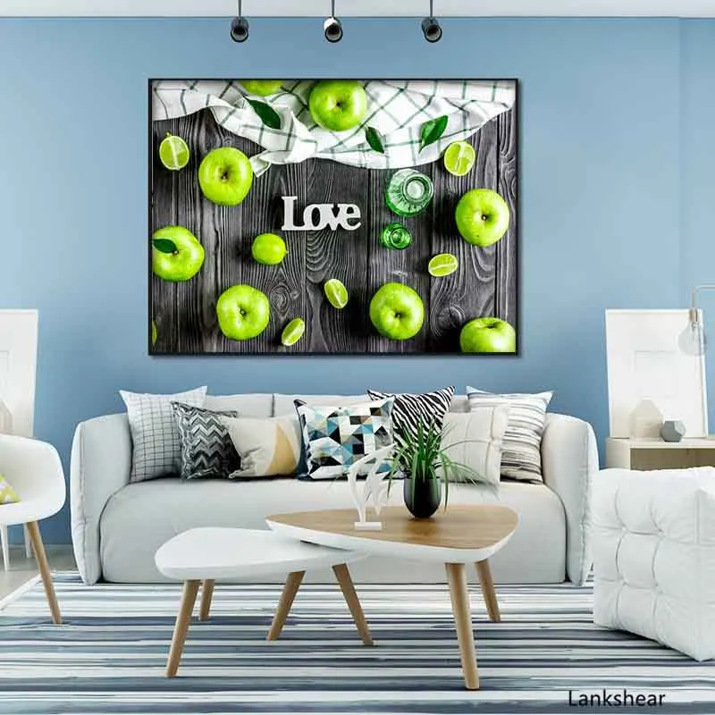 

Canvas Painting Green Apple Posters Wall Pictures For Living Room Modern Abstract Canvas Art Home Decoration Print Love For Room
