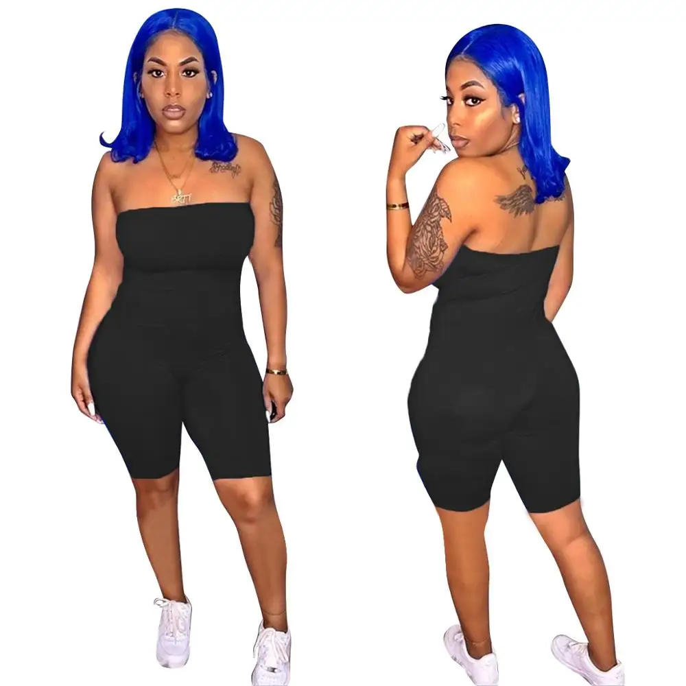 

pure color sexy skinny playsuit sleeveless wrapped chest high waist beach party style short rompers and jumpsuit for women 2020