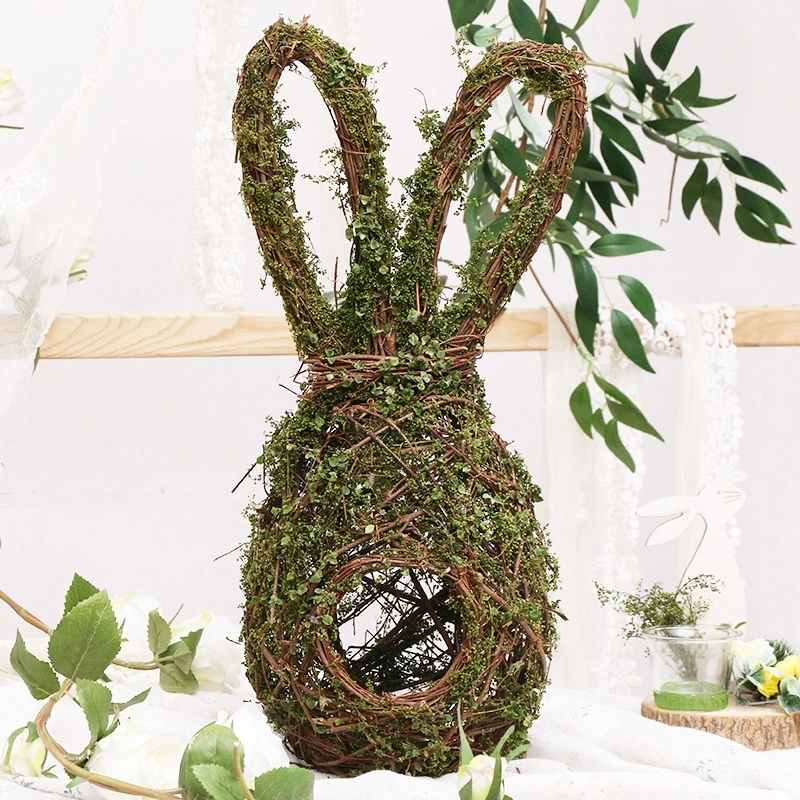 

Easter Rattan Hanging Ornament Bird Nest Simulation Wreath Rabbit Shape for Canaries Parrots Hanging Door Wreath Festival Gifts