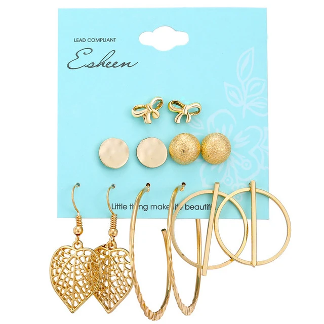 Earrings set 22 Модная серьга геометрической формы золотого цвета, набор для женщин, жемчужные Длинные круглые серьги-гвоздики в Корейском стиле, ювелирный набор, новинка - Окраска металла: Earrings set 22