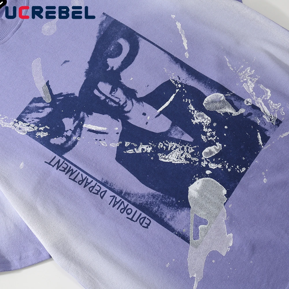 

Character Print Short Sleeve T-shirt Mens Summer High Street Vintage Half-Sleeve Casual Loose Crew Neck T-shirt Men