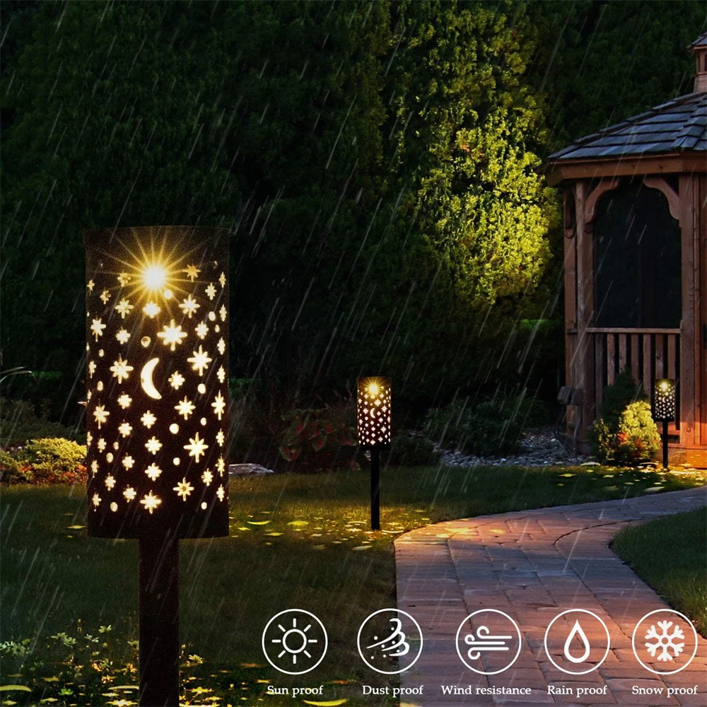 

Солнечный светильник светодиодный железная Опора полые с изображением Луны и звезд, Фонари газонный светильник на открытом воздухе Водоне...