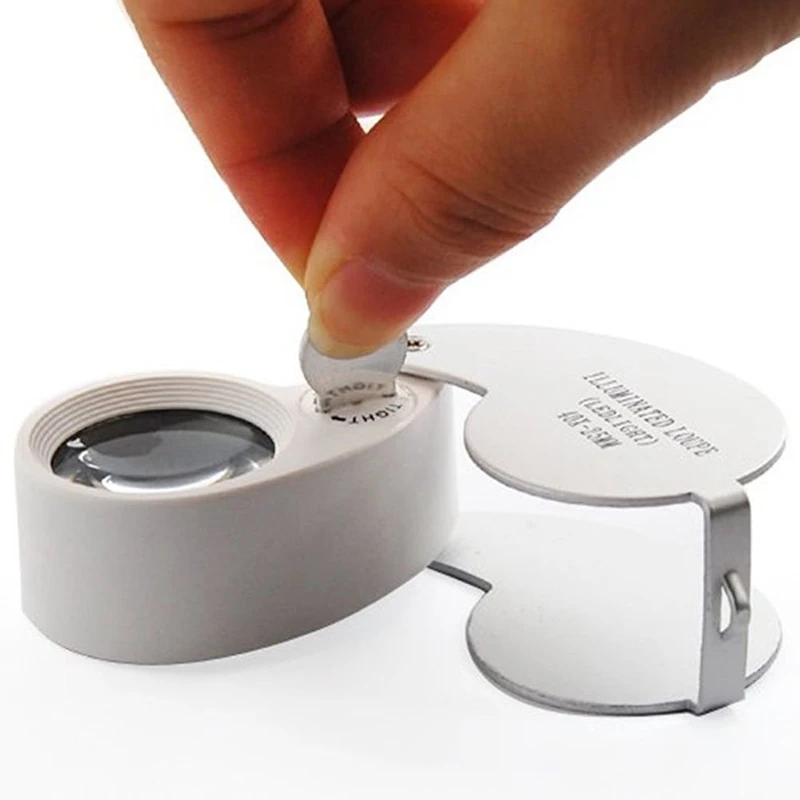 

Jewellers Lens Glass Loupe 40X 25mm Eye Magnifier 2 LEDs Lights