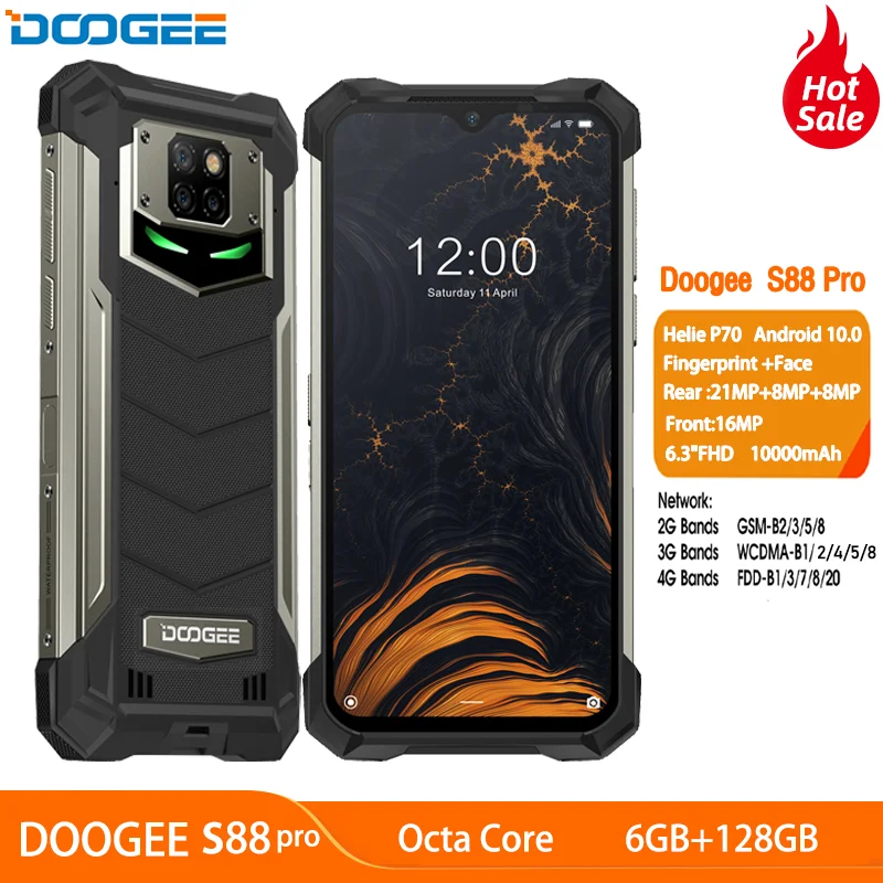 DOOGEE S88 Pro IP68/IP69K прочный мобильный телефон 10000 мАч на процессоре Helio P70 Octa Core 6 ГБ + 128