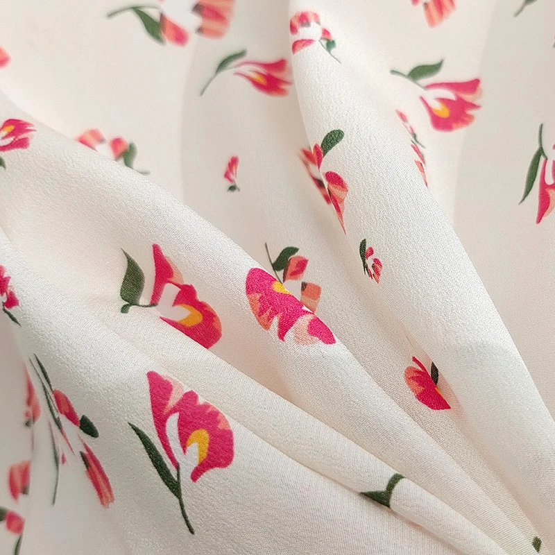 

2021 Summer White Floral Printed Women Dresses Elegant V-neck Short Sleeve High Waist 100% Pure Real Silk Lady A-line Dress