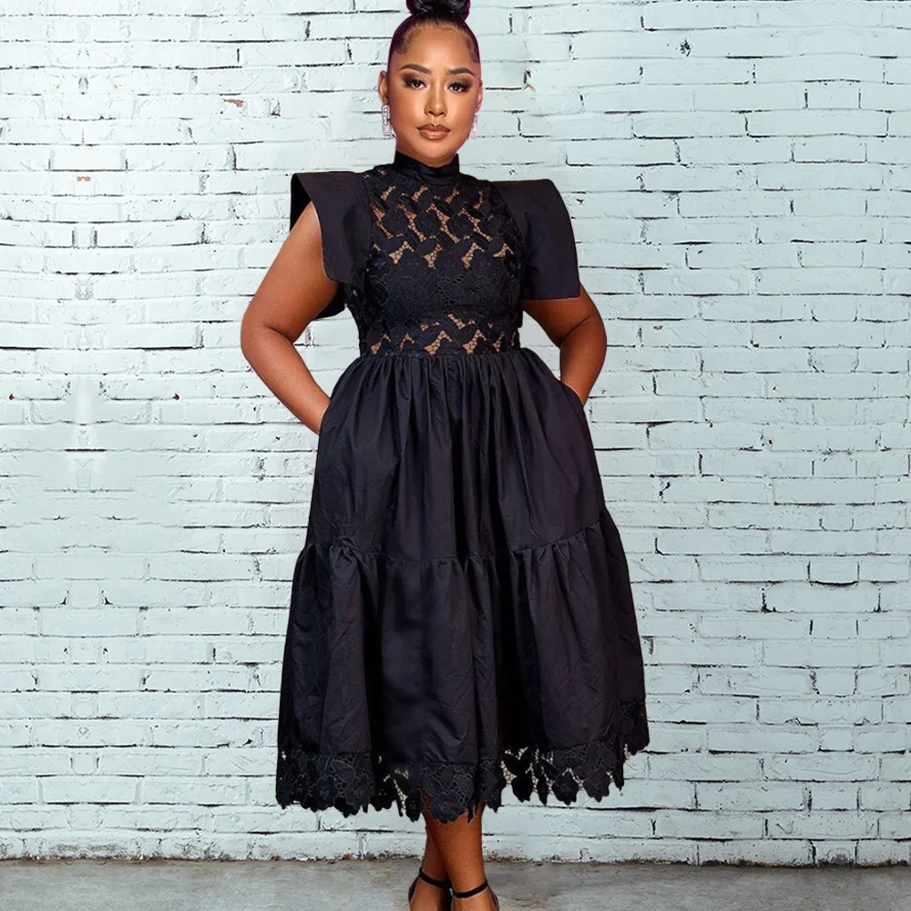 

Sexy Elegant Women Dress Lace Patchwork See Through Female Robe Sleeveless Party Club Vestidos Women Streetwear Dresses