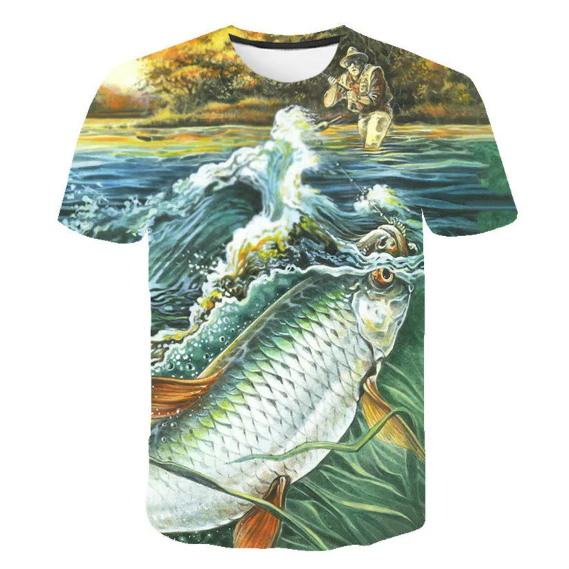 

Fishing leisure T-shirt new 3D fish pattern T-shirt men's O-neck summer T-shirt short-sleeved T-shirt xxs-6xl T-shirt anime clot