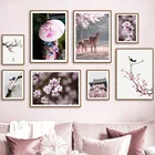 Японская Настенная картина Nagoya с изображением цветущей вишни, оленя, настенные картины на холсте, скандинавские постеры и принты, настенные картины для декора гостиной