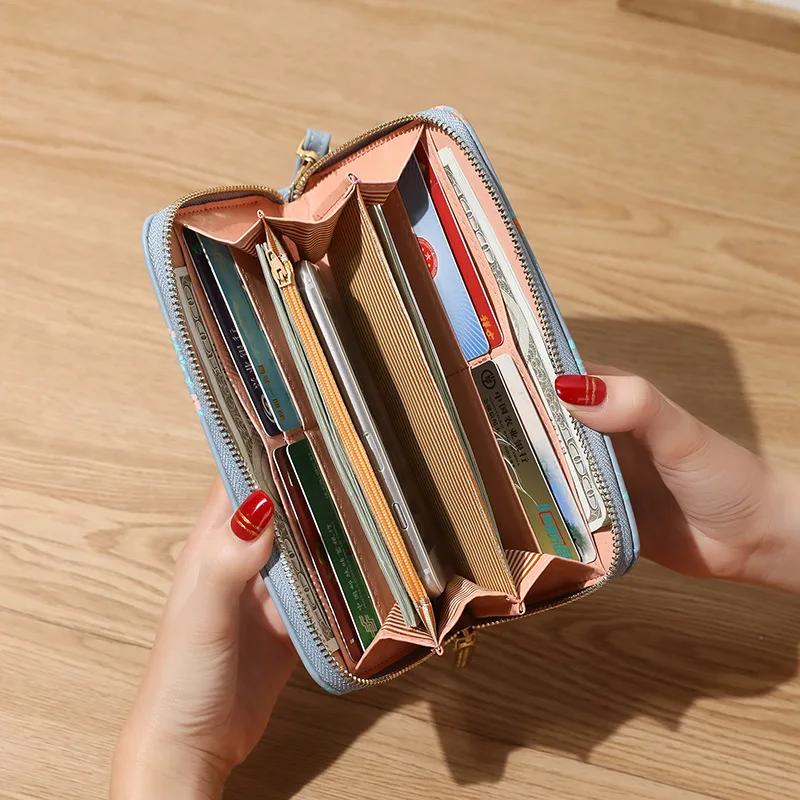 Для женщин кошельки с цветочным принтом женские длинные для карт держатель