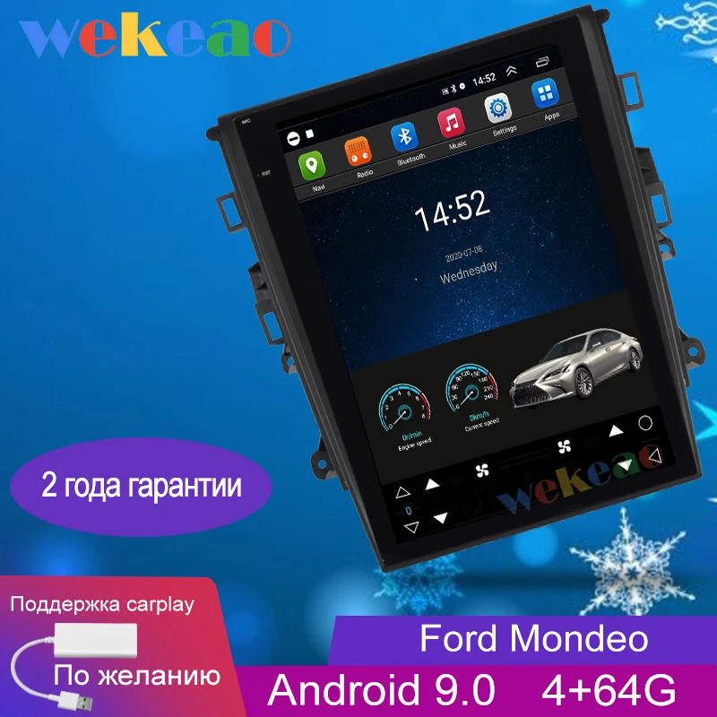 Wekeao Vertical Screen Tesla Style 12.1" 1 Din Android 9.0 Car Radio For FORD Mondeo Dvd Player With GPS Navigation 4G 2013+ |