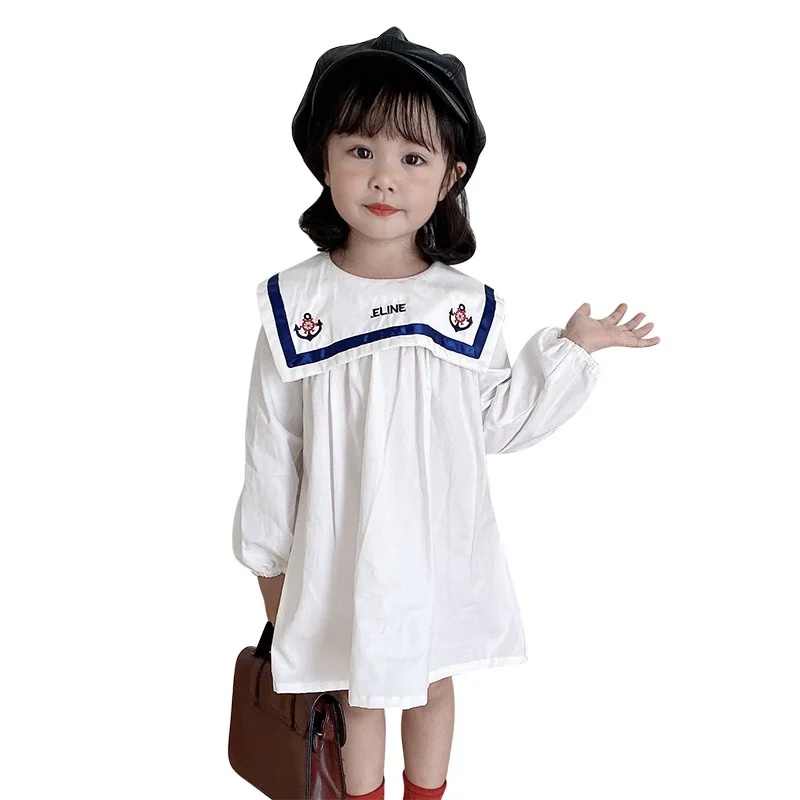 

Детское платье, новое осеннее платье с воротником, с вышивкой, с воротником, для девочек, стильная модная детская одежда с длинным рукавом, ...