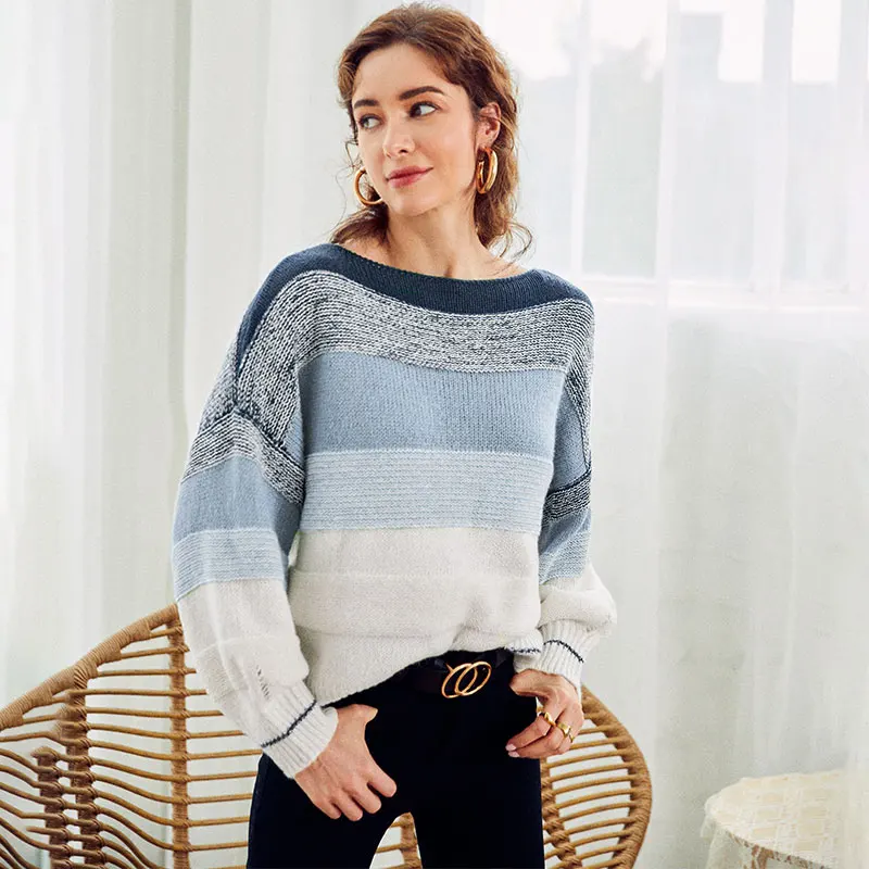

autumn winter 2020 stripe women sweater oversize knitwear pullovers sweaters green casual female knitted sweater jumper
