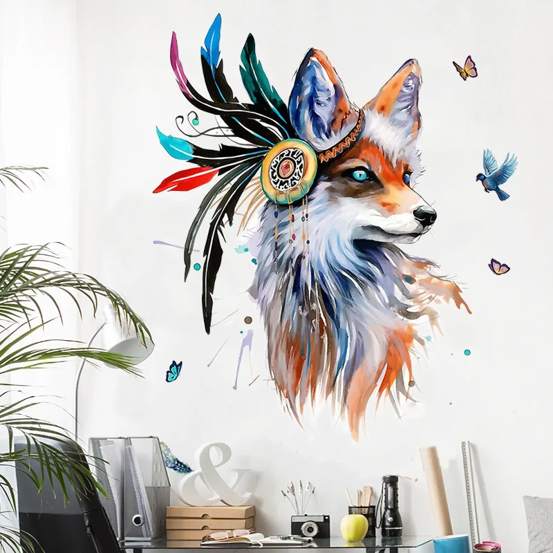 

Cartoon Animal Wolf Wall Stickers Home Decor Living Room Creative Bedroom Door Wall Murals Wallpaper