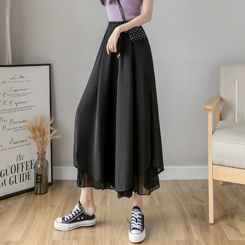 

2021New шифоновые штаны Лето Для женщин штанишки двойные Слои с высокой талией и брюки с широкими штанинами женский длиной до щиколотки, FC992