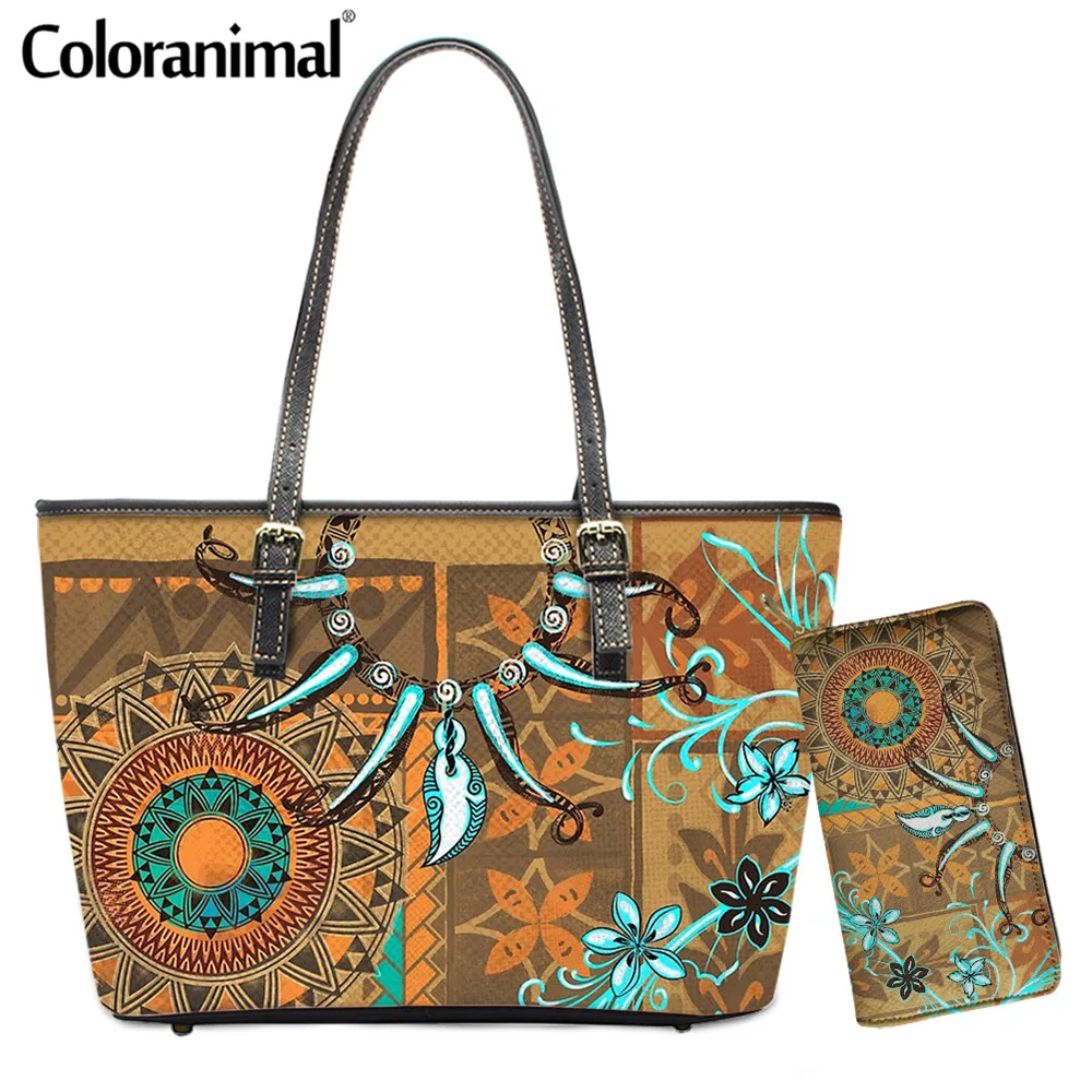 

Coloranimal Fashion Hawaiian Bohomia Boar Tusk Print Shoulder Bag for Women PU Messenger Bag 2Pcs/Set Crossbody Bag&Wallet Hot