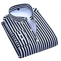 aoliwen men winter thick plush black white stripe warm shirt wrinkle resistant comfortable easy to wash long sleeve slim shirts