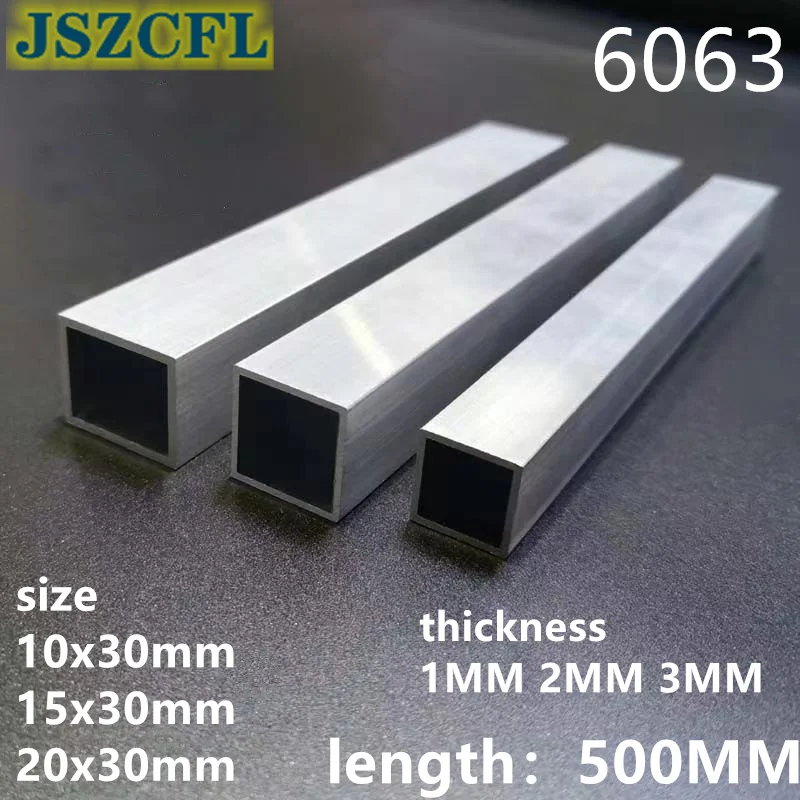 

6063 алюминиевая квадратная труба 10x30 15x30 20x30 мм, толстая 1 мм/2 мм/3 мм, Прямоугольная алюминиевая труба, профиль для украшения длиной 500 мм