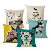 bull terrier cushion cover cute dog printed linen pillows cover car sofa decorative pillowcase home decor case 45x45cm