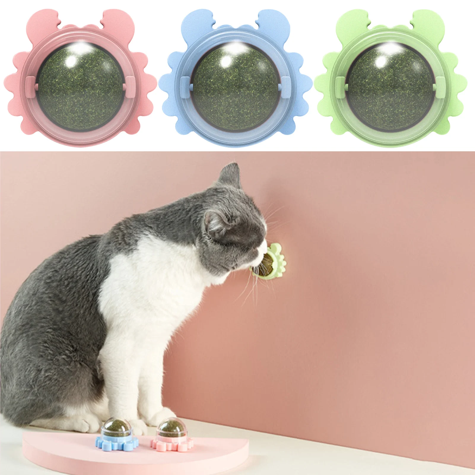 

3PCS Catnip Ball Toy Teeth Grind Catnip Ball Edible Toy For Cat Lick Healthy Chew Toy Teeth Cleaning Dental Toy Mint Wall Treats