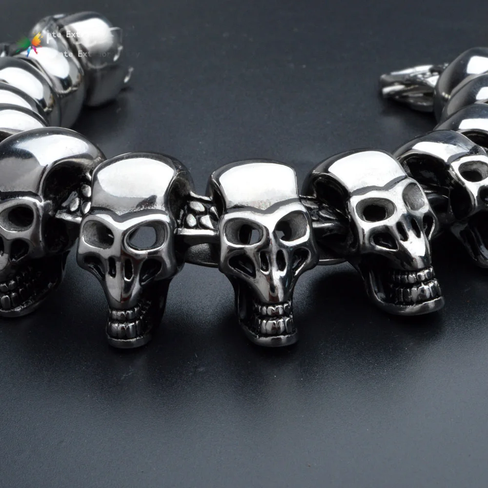

Punk Rock Skull Bracelet Men Never Fade Silver Stainless Steel Skeleton Best Friend Men's Bracelets Bangles Male Jewelry Armband
