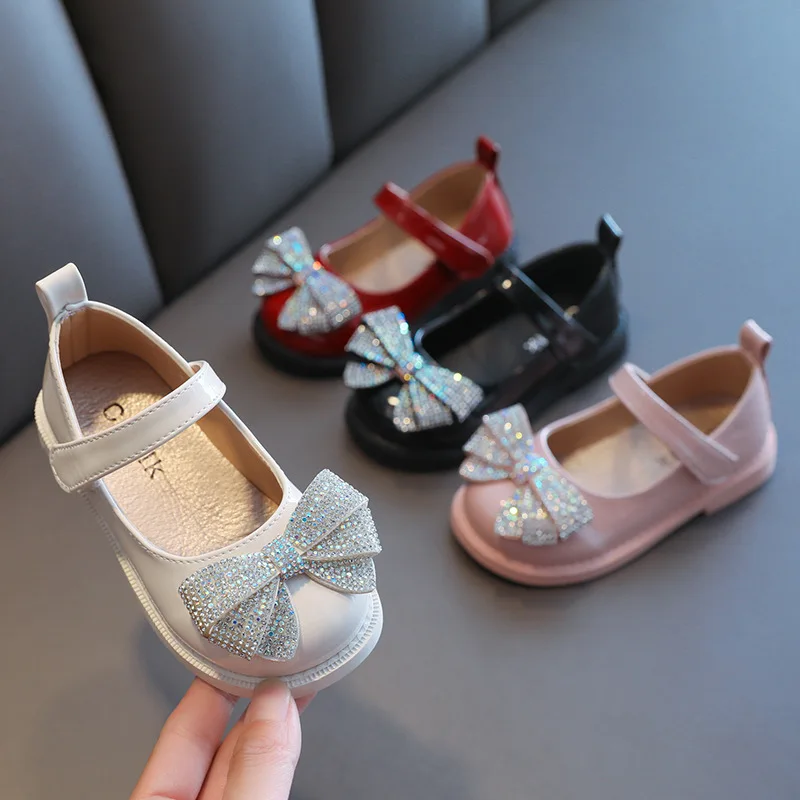 

Autumn Baby Girls Shoes Kids Children Rhinestone Bow-knot Birthday Party Princess Shoes Comfortable Soft Bottom Student Shoes