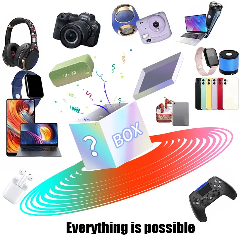 

Lucky Mystery Boxes Electronic Product ,massager,drones, VR Glasses, 3D Headset,Digital Cameras,tablet,Everything Is Possible