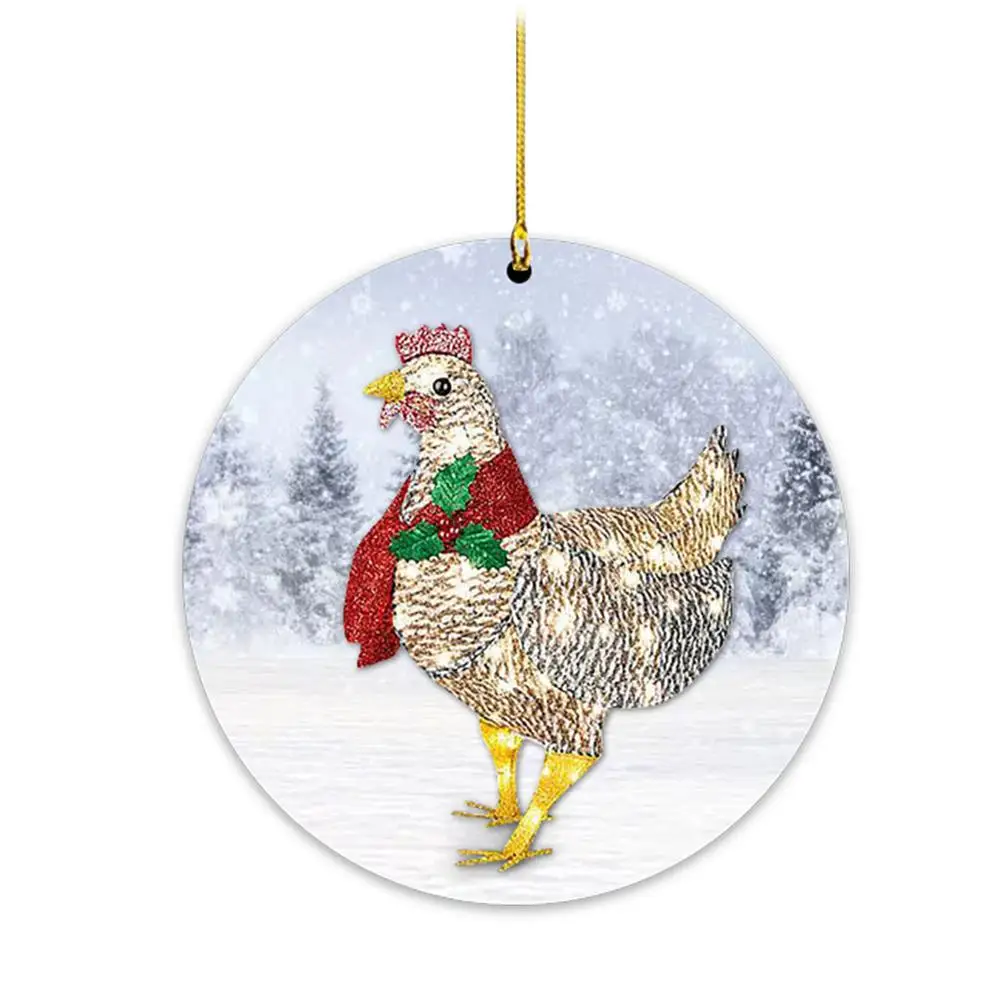 

Сублимационные керамические украшения, Рождественский шарф, курица, праздничное украшение, круглые деревянные подвески для рождественско...