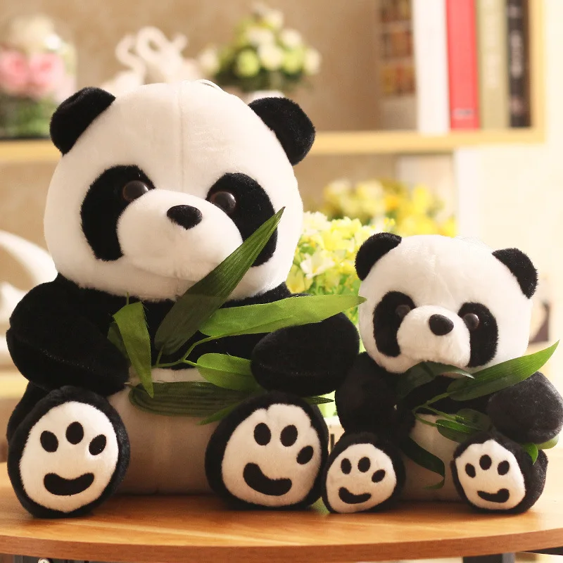 Оптовая продажа гигантская панда плюшевая игрушка кукла сидящая бамбуковый лист