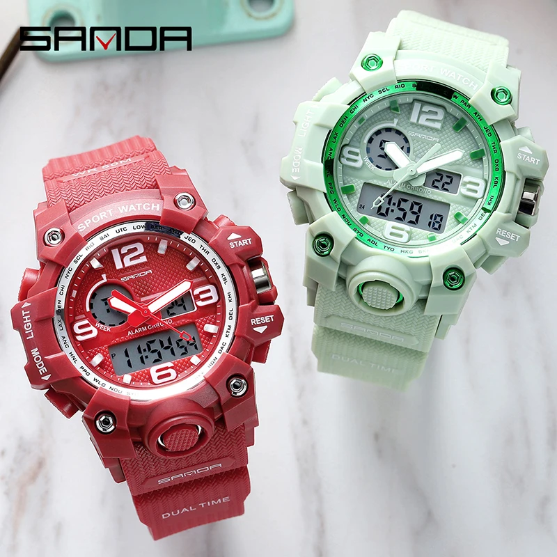Цифровые спортивные часы Sanda водонепроницаемые ударные цветные деловые мужские