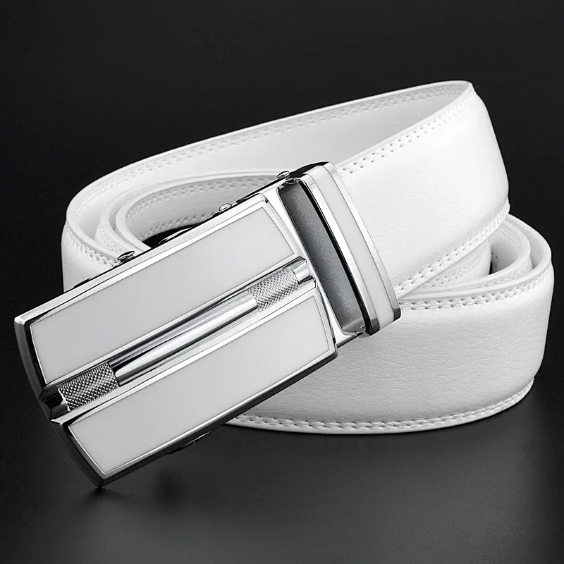

White Leather Belt Plus Size Genuine Leather Automatic Buckle Width Men Waist Belts for Jeans