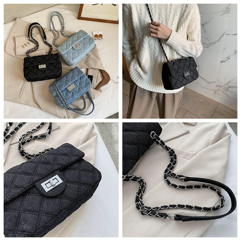 

2021 New Fashion chain Shoulder Bag Women denim Quilted Bag Female Luxury Handbags Women Bags Designer Sac A Main Femme Blue