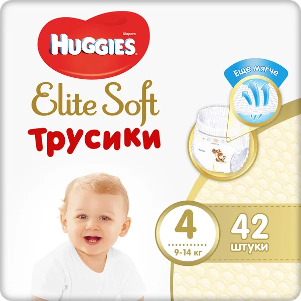 Фото Трусики-подгузники Elite Soft (Элит Софт) 4 (9-14 кг) 42 шт ТМ Huggies (Хаггис) | Мать и ребенок