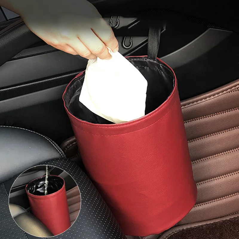 Автомобильная мусорная корзина, складная кожаная непромокаемая вешалка для мусорного ведра, с защитой от протечек, для защиты от пыли - изображение