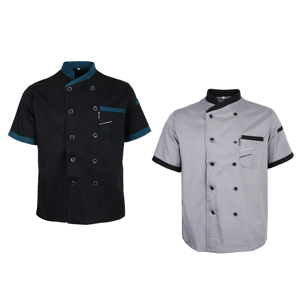 

2 Pieces Chef Jacket Uniform Short Sleeve Hotel Kitchen Apparel Cook Coats