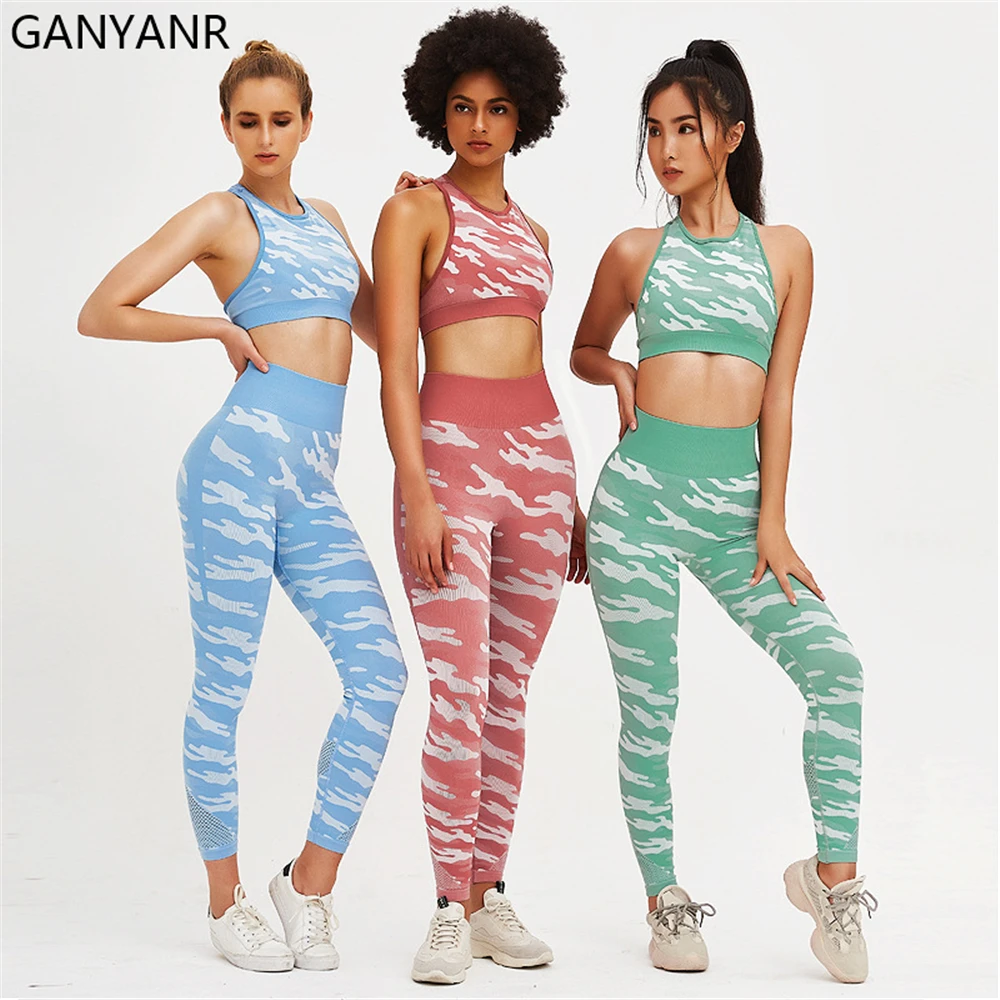 

GANYANR Seamless Yoga Set Gym Clothing Jogging Fitness Sport Suit Women Workout Sportswear Wear Tracksuit Legging Sweat Sexy Bra