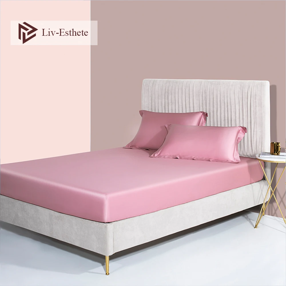 

Liv-Esthete Women 100% Cotton Pink Fitted Sheet 5 Star Standard Queen King Bed Sheet Flat Sheet With Elastic Band Mattress Cover