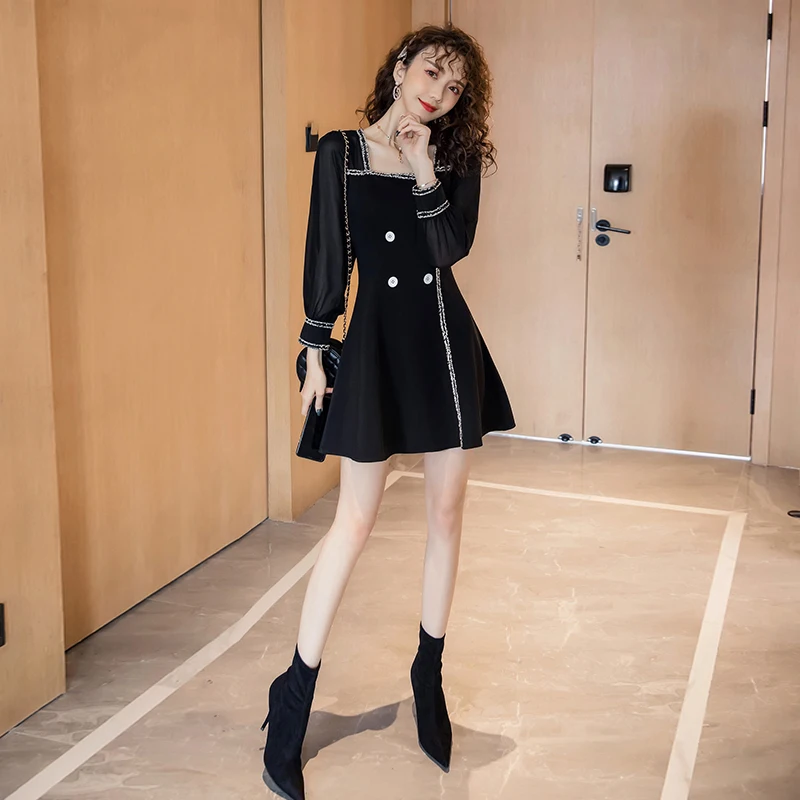 

DROWYD Sexy Mini Dress for Women Fashion Girl Bohemian Long Sleeve Double-breasted Dress Nightclub Queen Party Dresses Vestidos