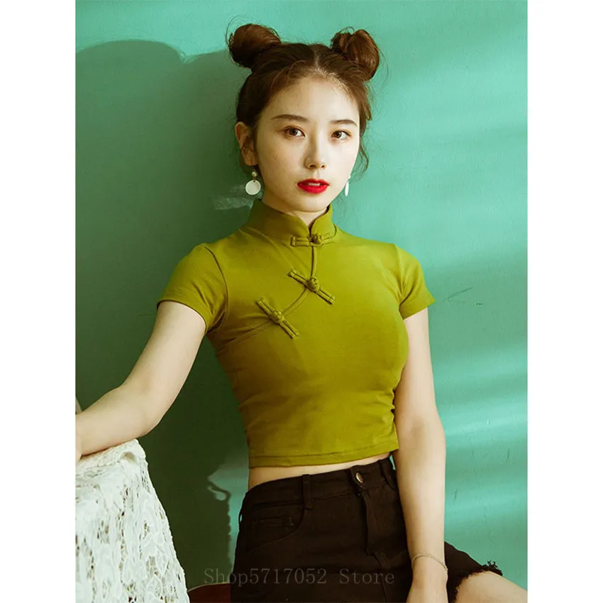 Китайский топ женские тонкие рубашки с коротким рукавом летние Hanfu сексуальная девушка Qipao традиционный Топ